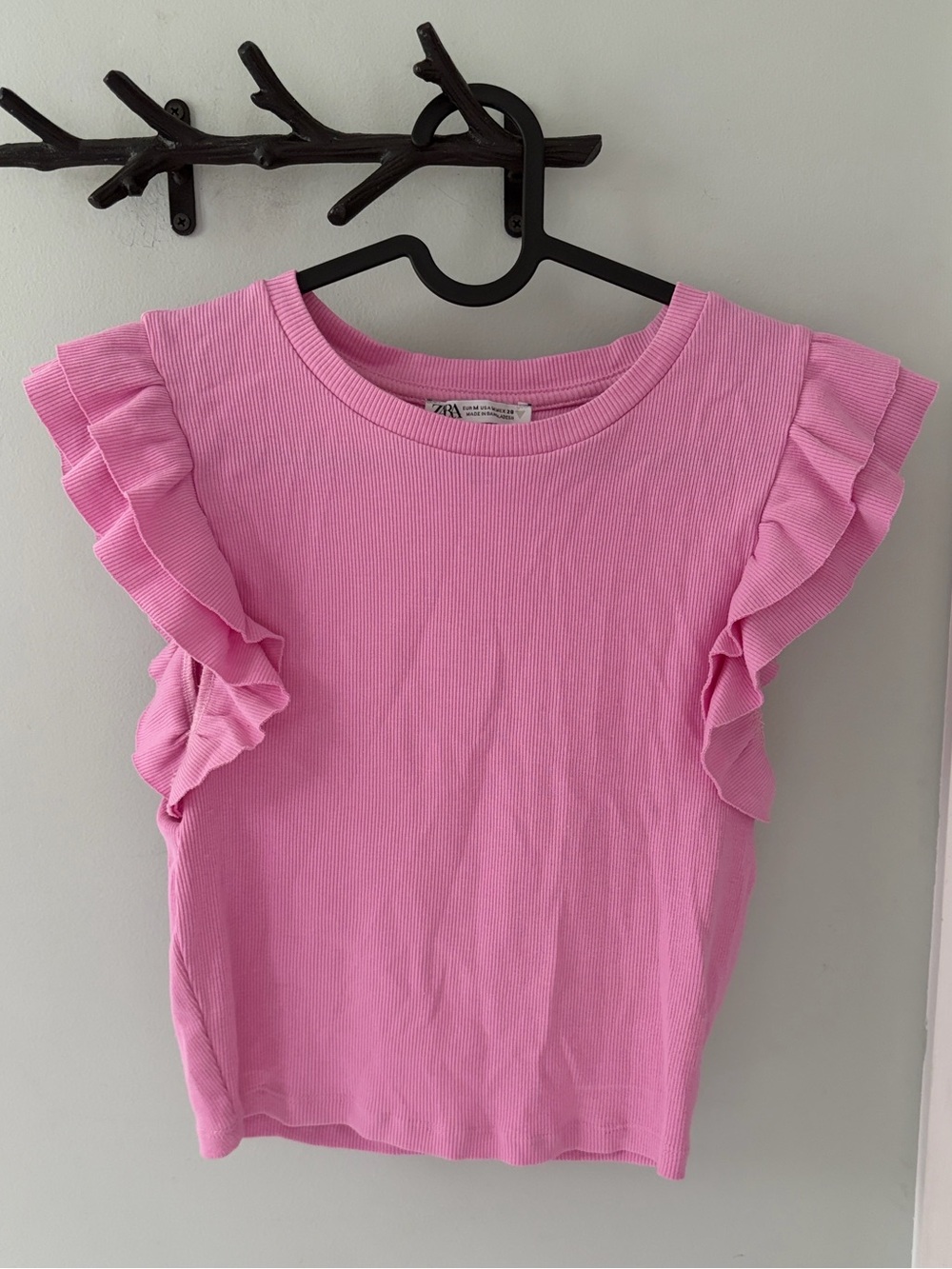 ZARA Pink Ruffle Sleeve Ribbed Tank Top cropped Medium